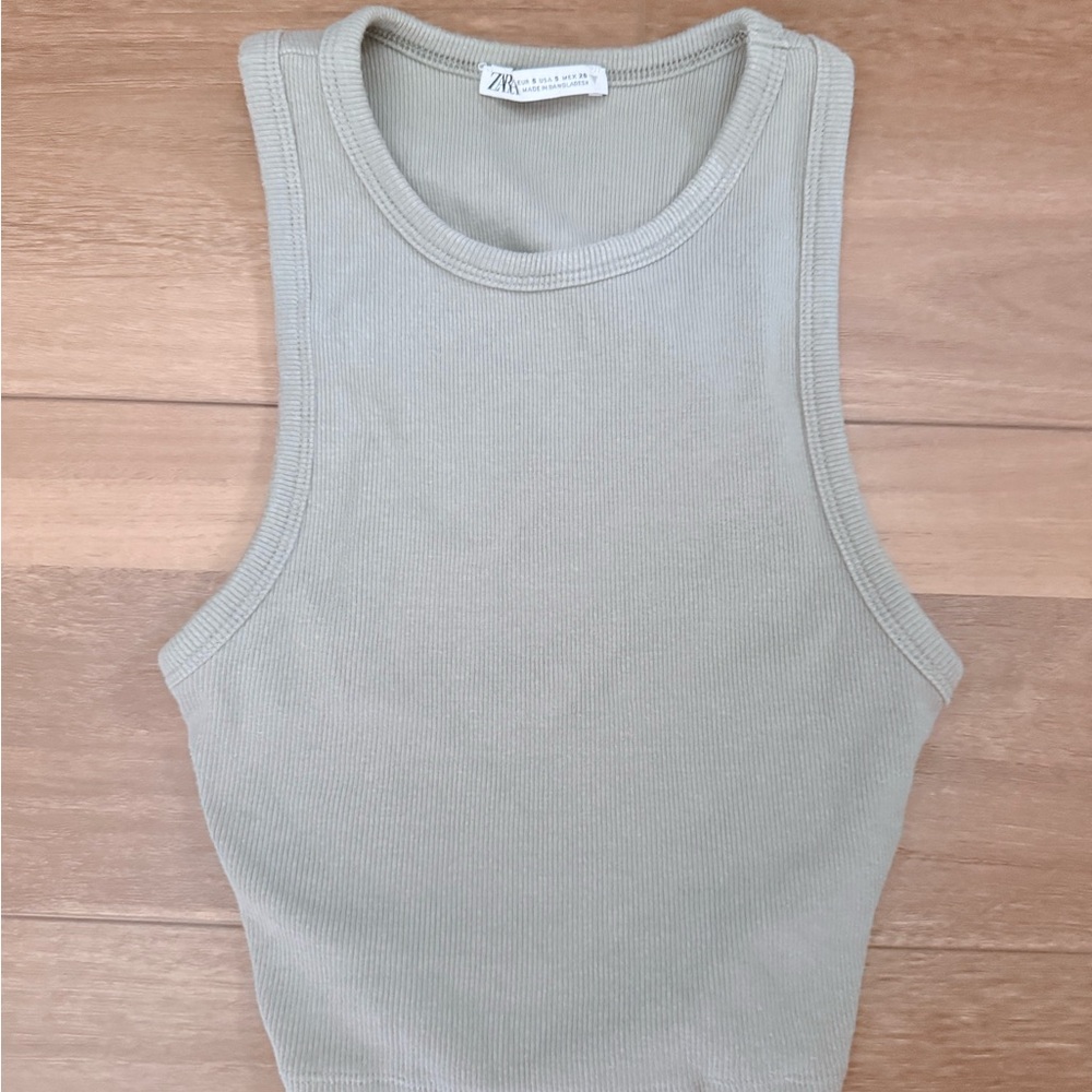 Zara Gray Fitted Crop Tank Top